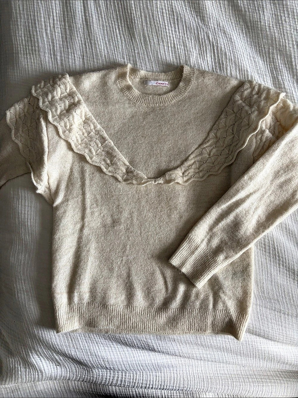 Camaïeu Cream Ruffle Neck Sweater